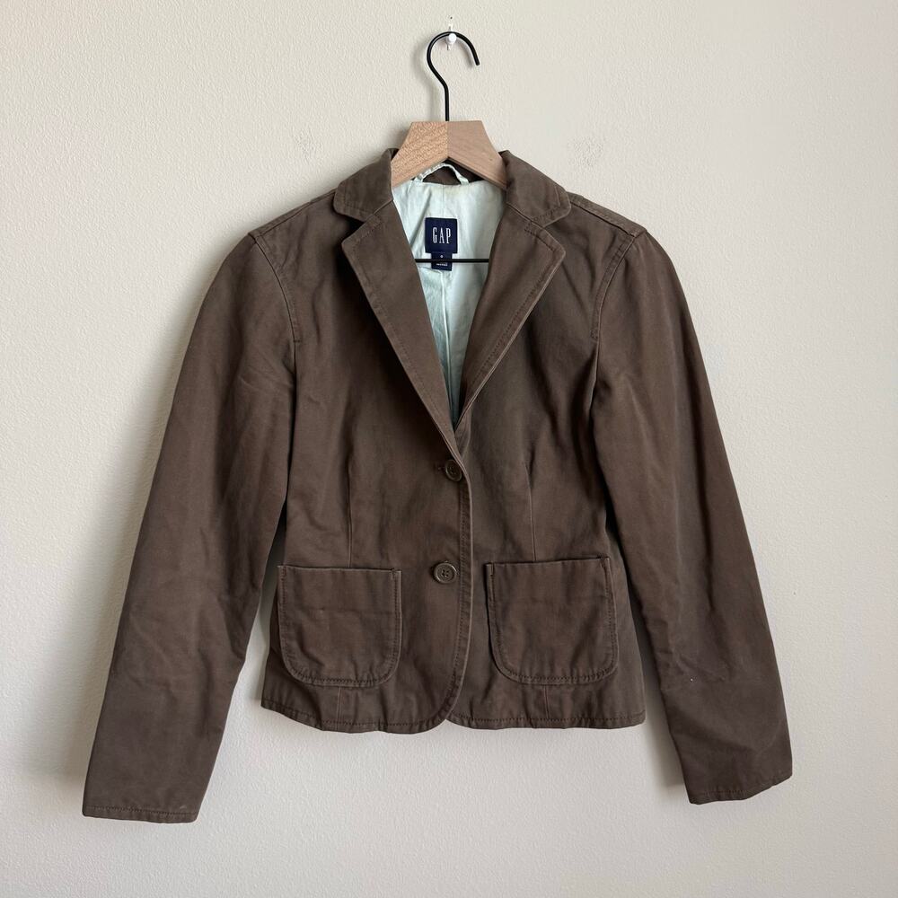 Gap Womens Dark Brown Khaki Single Breasted The Academy Blazer Size 0 Workwear
